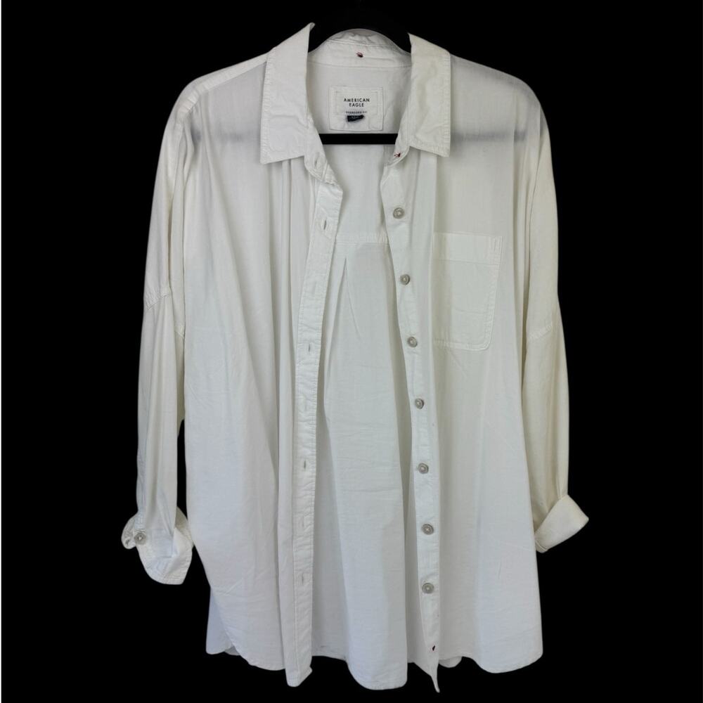 AE American Eagle Oversized Long Sleeve Button Down Shirt White Sz Small